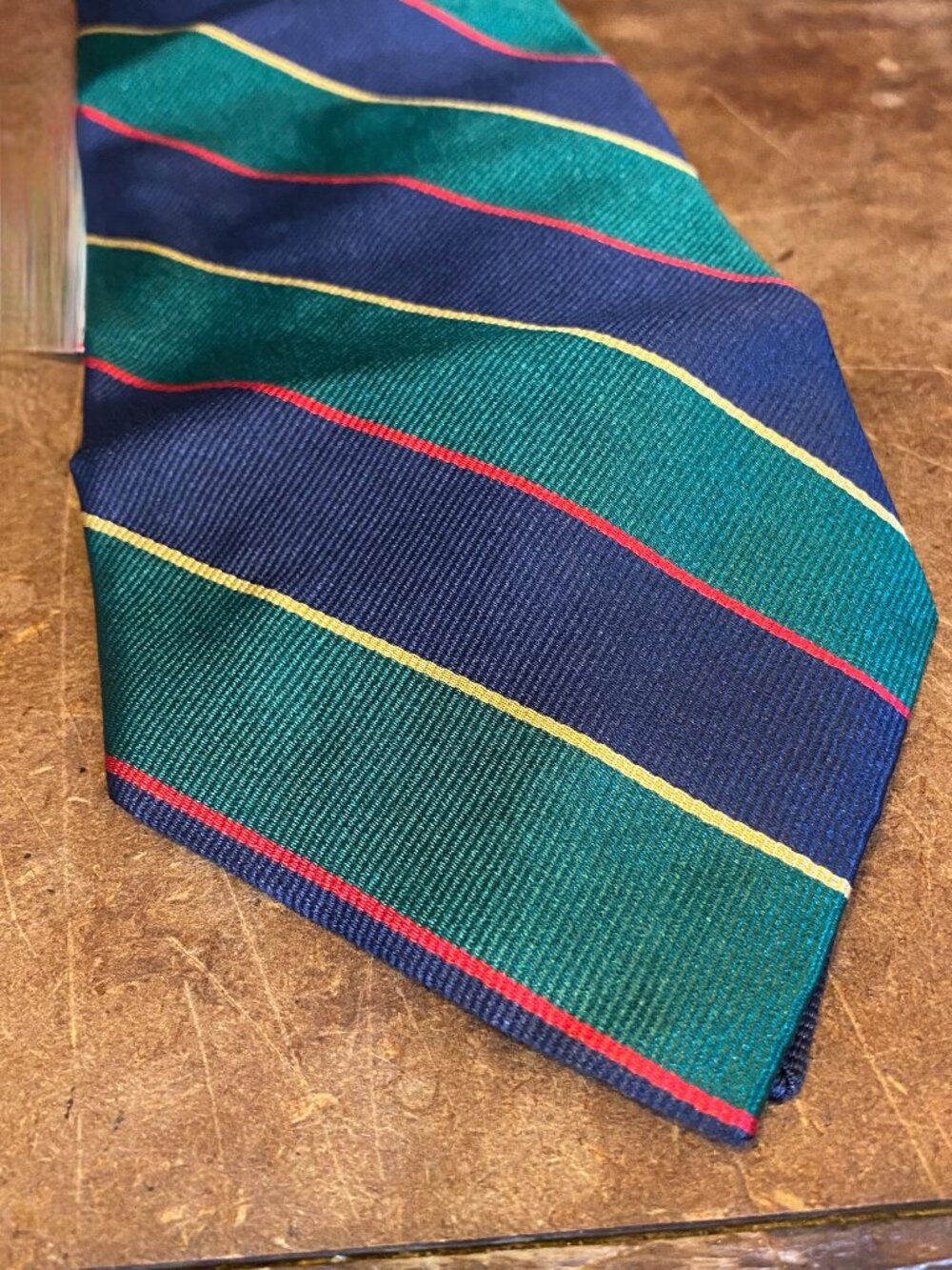 Vintage Brooks Brothers 346 Regimental Stripe Tie 100% Silk Green Navy Blue Red
